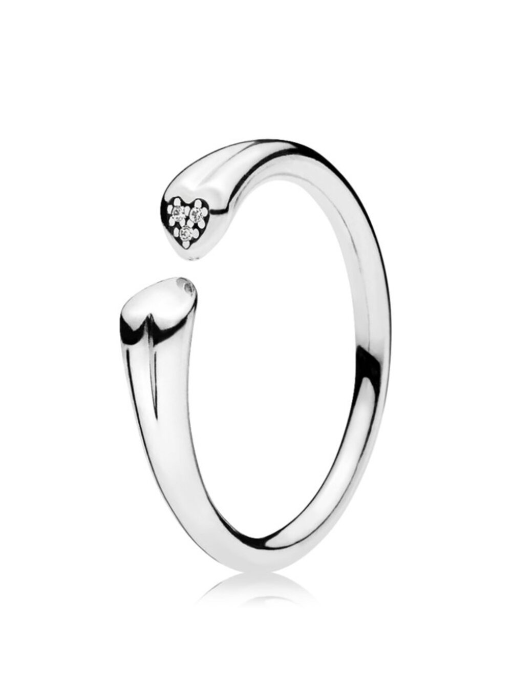 Pandora Sterling Silver Two Hearts, Clear open ring Sz 7